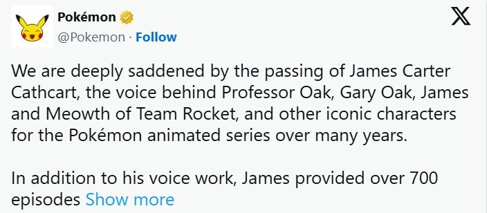 一路走好！ 宝可梦官方向已故配音演员致敬(图1)