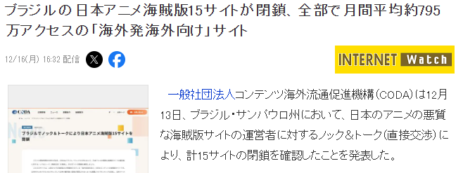 巴西关闭15家大型日本动漫盗版站 月活达795万次(图2)