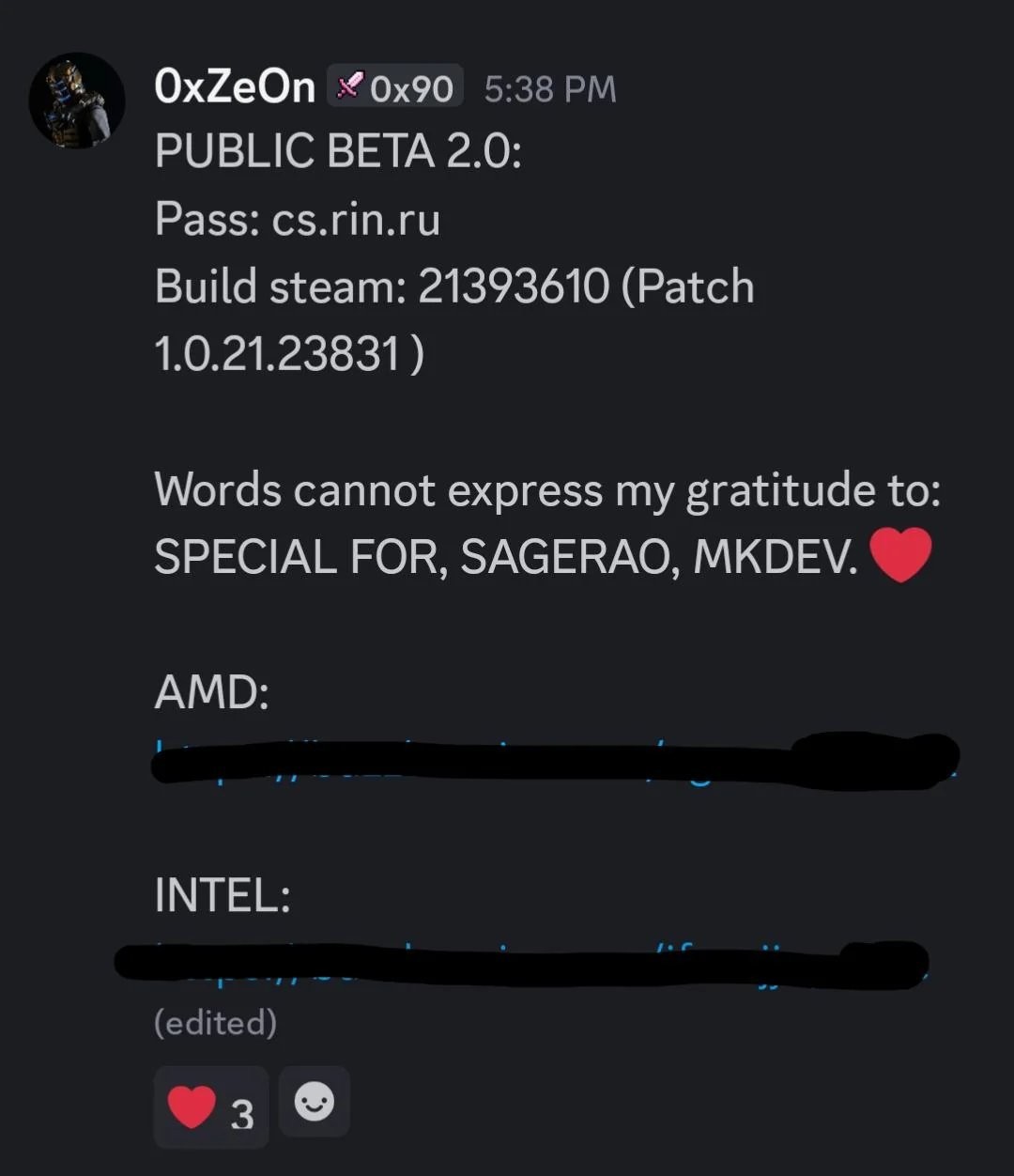 0xZe0n发布《黑神话：悟空》D加密攻破2.0版 支持英特尔cpu(图2)