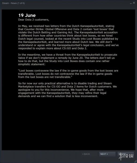 V社关闭荷兰《CS:GO》与《Dota2》交易与市场功能(图1)