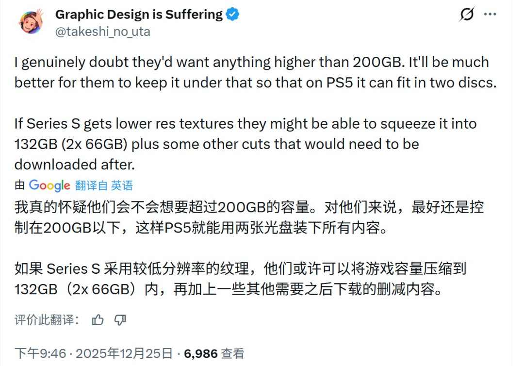 玩家推测《GTA6》超200G XSS可用空间仅364GB(图3)