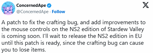 《星露谷物语》NS2版将迎更新!修复多项关键问题(图3) 《星露谷物语》NS2版将迎更新!修复多项关键问题(图3)