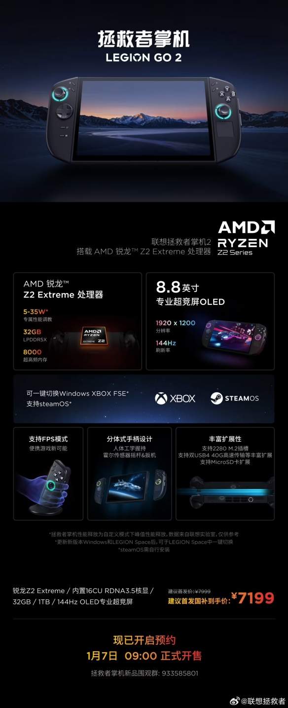 联想拯救者Legion GO 2 掌机国行版售价今日正式公布(图1)