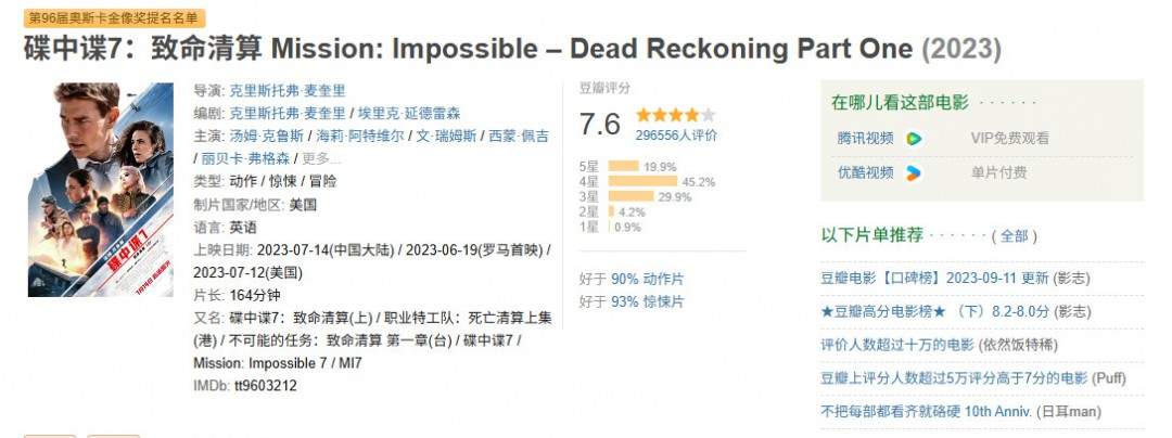 《碟中谍8》全球票房破3.5亿美元 豆瓣评分7.7分(图6)