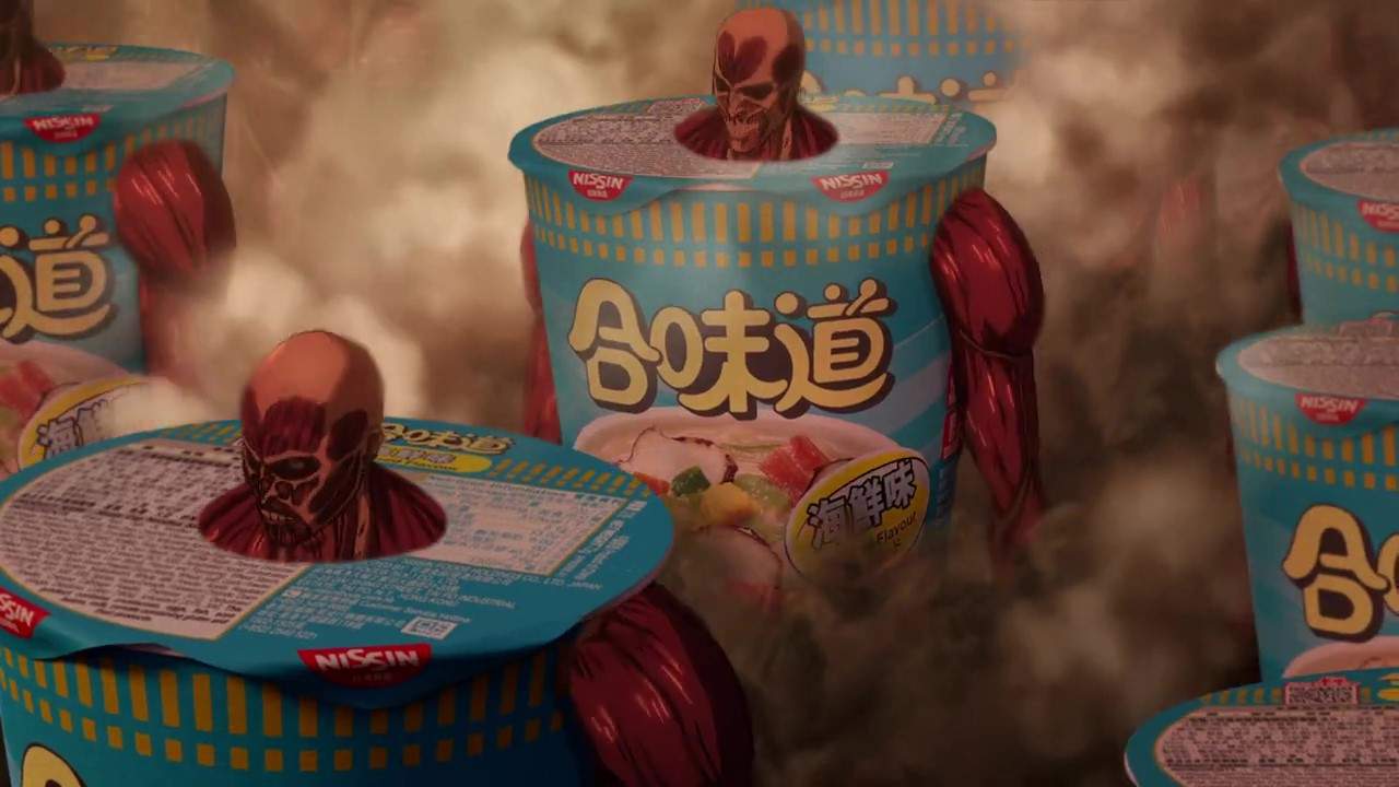 大批杯面巨人来袭 日清合味道联动进击的巨人广告(图4)