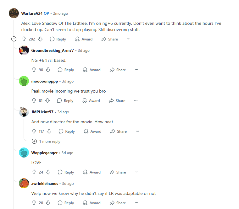 《艾尔登法环》电影导演通关游戏七周目 坦言游戏停不下来(图3)