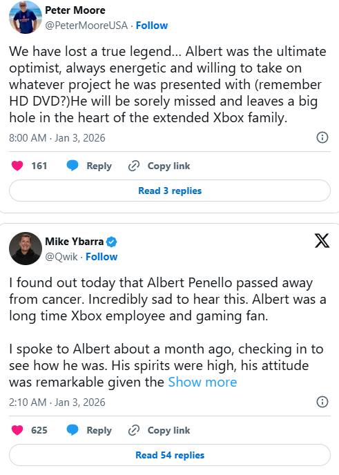 微软Xbox元老Albert Penello逝世！多位行业大佬发文缅怀(图2)