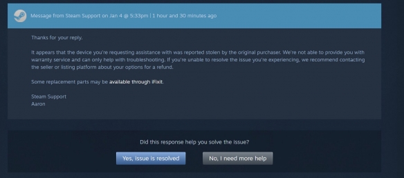 二手Steam Deck买家崩溃 维修不成反被官方告知是赃物(图2)