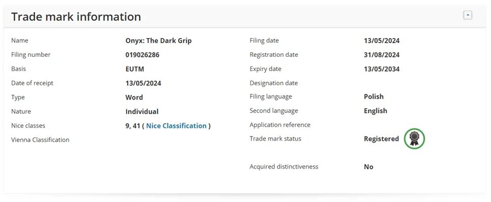 Bloober Team已提交新商标“Onyx The Dark Grip”申请(图1)