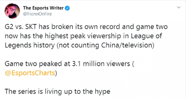 S9：G2与SKT半决赛两度刷新LOL史上最高收视记录(图4)