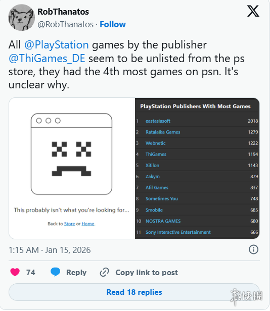PS商店“第四大”发行商突遭清空!近1200款游戏消失(图2) PS商店“第四大”发行商突遭清空!近1200款游戏消失(图2)
