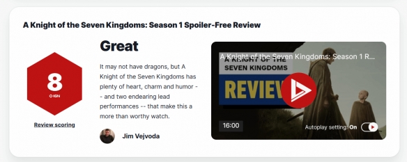 《权游》前传《七王国的骑士》获IGN8分好评：值得一看(图2)