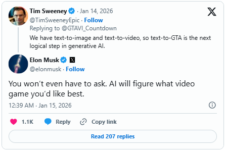 马斯克语出惊人！未来能用AI直接生成《GTA6》 - Tanyitan情报局