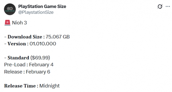 《仁王3》PS5版容量大小和预载时间曝光！约75GB(图2)