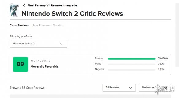 Switch2最佳游戏？《FF7RE》零差评移植版获M站89分(图2)