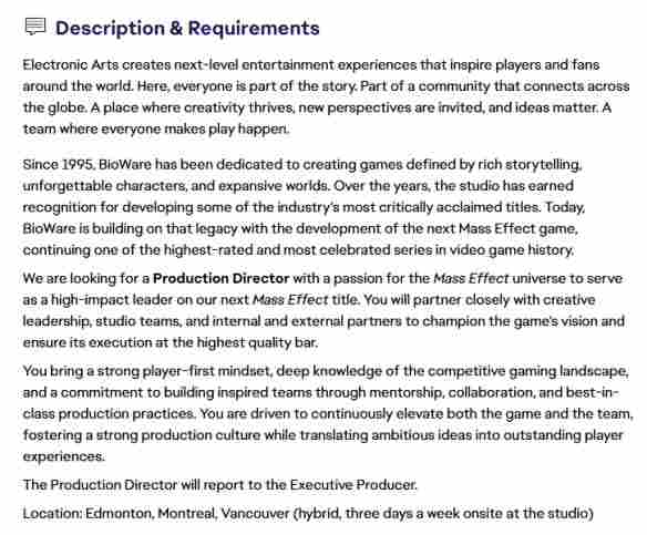 《质量效应5》仍在悄然推进!BioWare招聘关键职位(图3) 《质量效应5》仍在悄然推进!BioWare招聘关键职位(图3)
