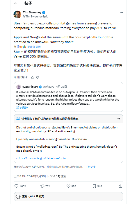 Epic Games CEO声援 Steam强制抽成30%被控垄断 - Tanyitan情报局