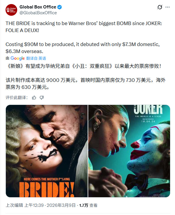惊天大扑！华纳《暗黑新娘》电影北美开画仅730万美元(图5)